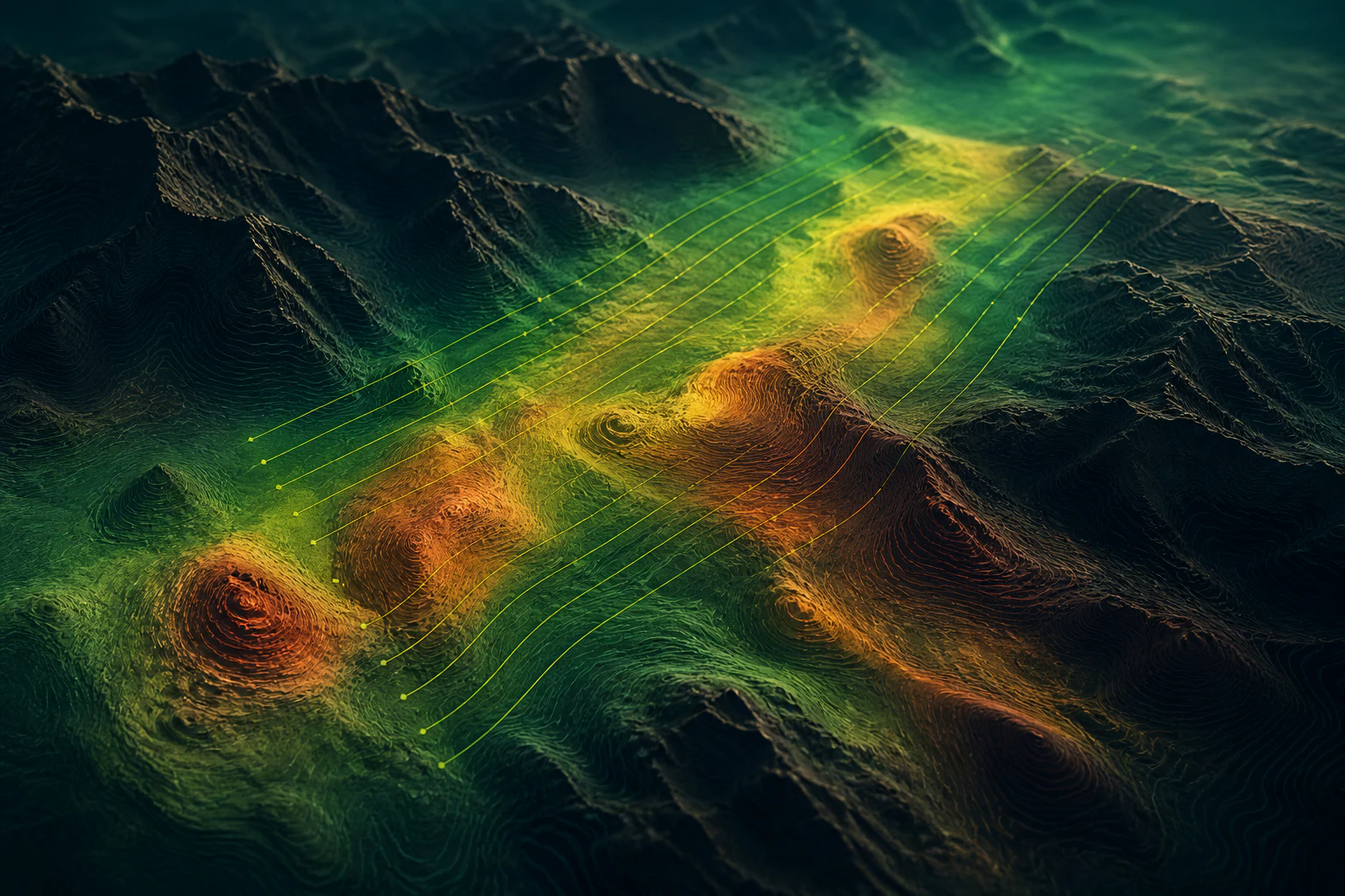 Conceptual magnetic terrain visualization with generalized survey traces